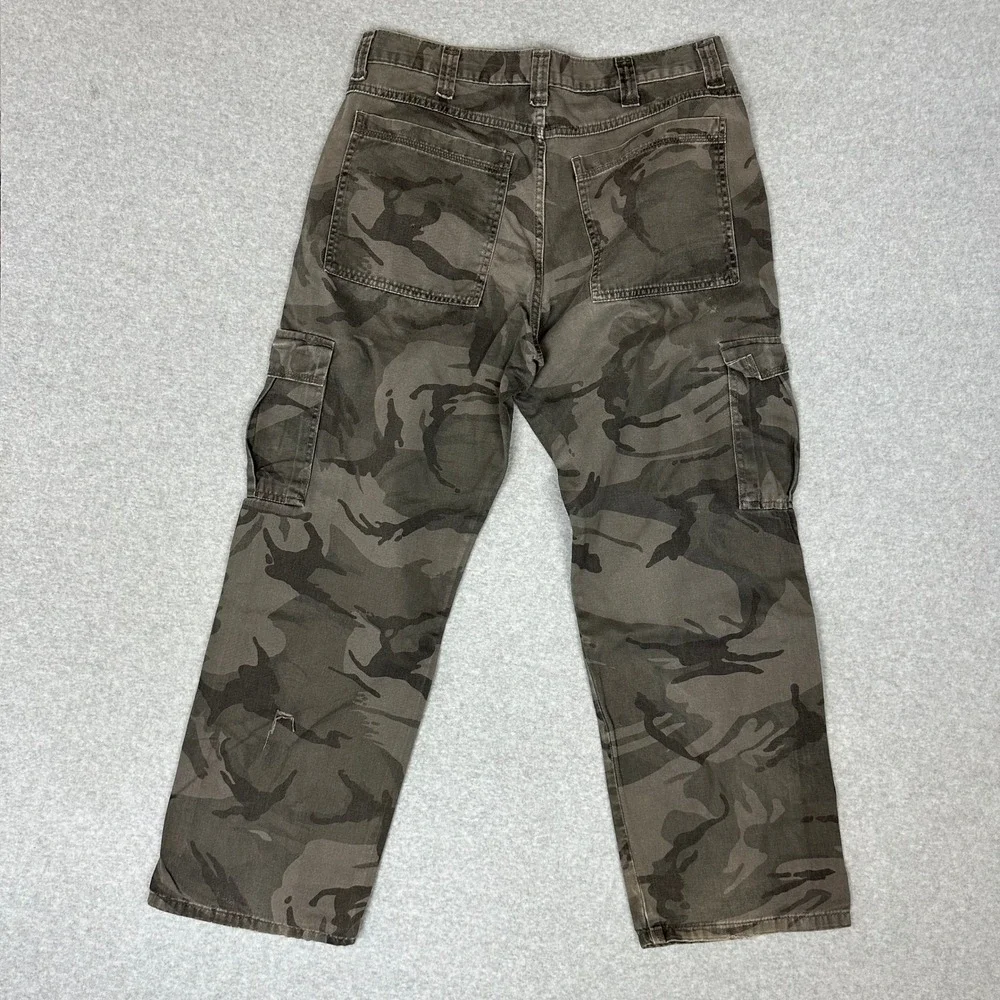 Wrangler Mens Camo Cargo Pants Straight Leg Distressed Camouflage Workwear Brown